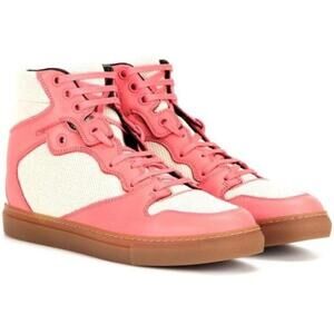 Balenciaga pink leather & ivory canvas high top lace up sneakers / boots 40 NWOT